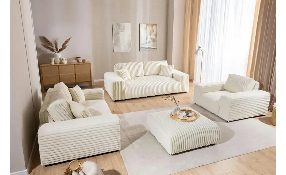 Polstergarnitur 3er-Set Mollis BHL 213|79|108 cm, Cordstoff Polstergarnitur 3er-Set Mollis BHL 213|79|108 cm, Cordstoff